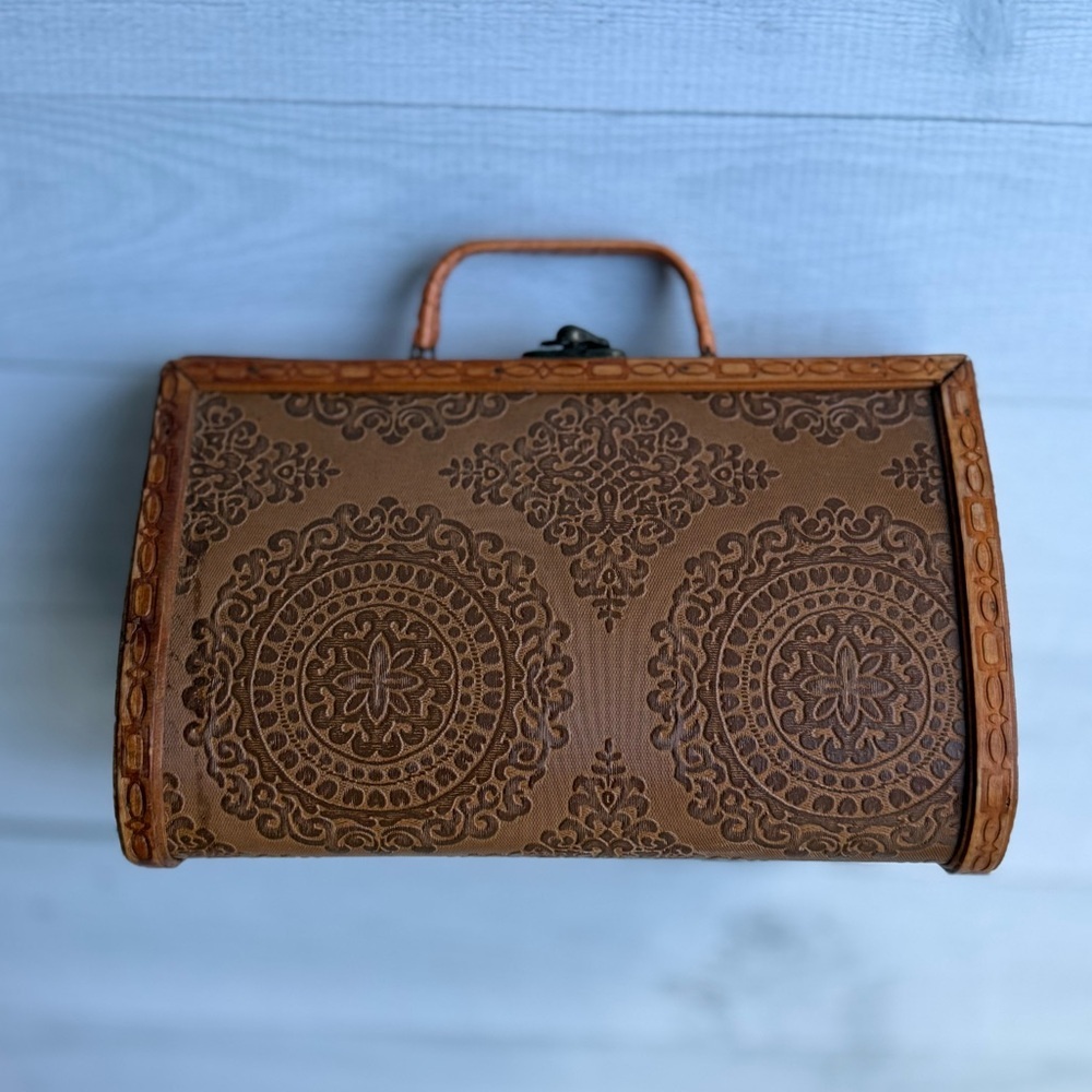 Vintage Wood & Leather Embossed Handbag